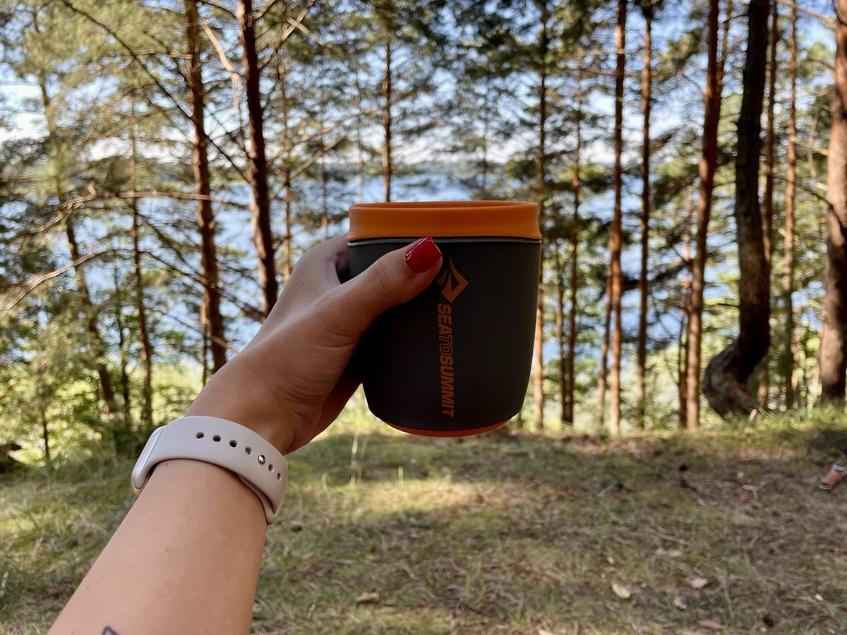 camping mug in forest