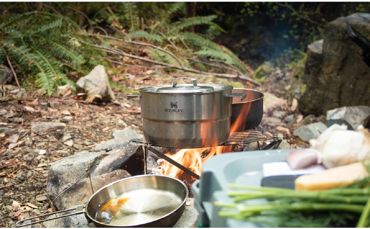 stanley cooking set on campfire