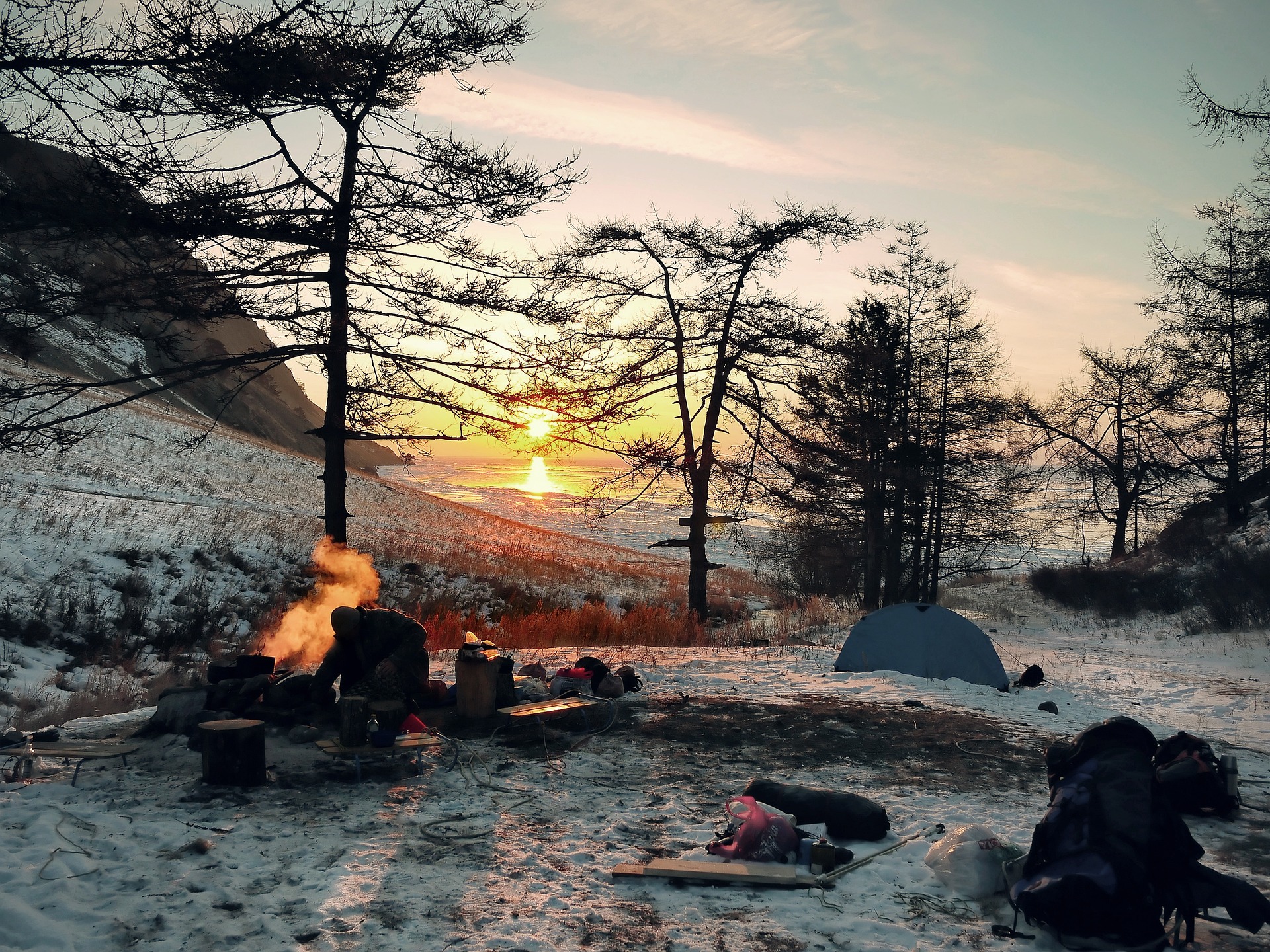 campsite in winter