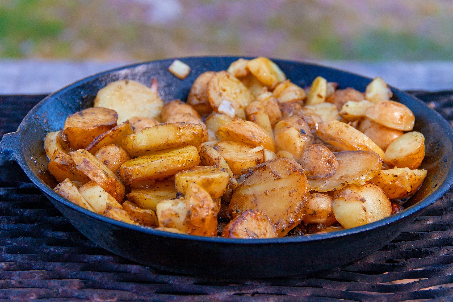campfire potatoes in a skillet